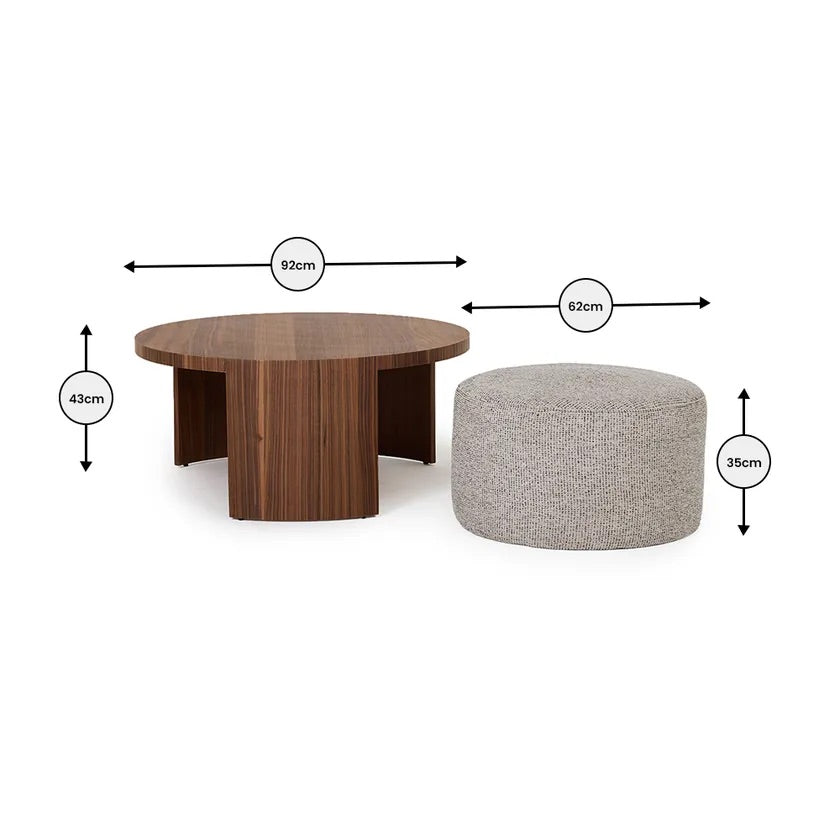 Togg 3er-Set – Couchtisch, Hocker & Beistelltisch, Weiß & Braun