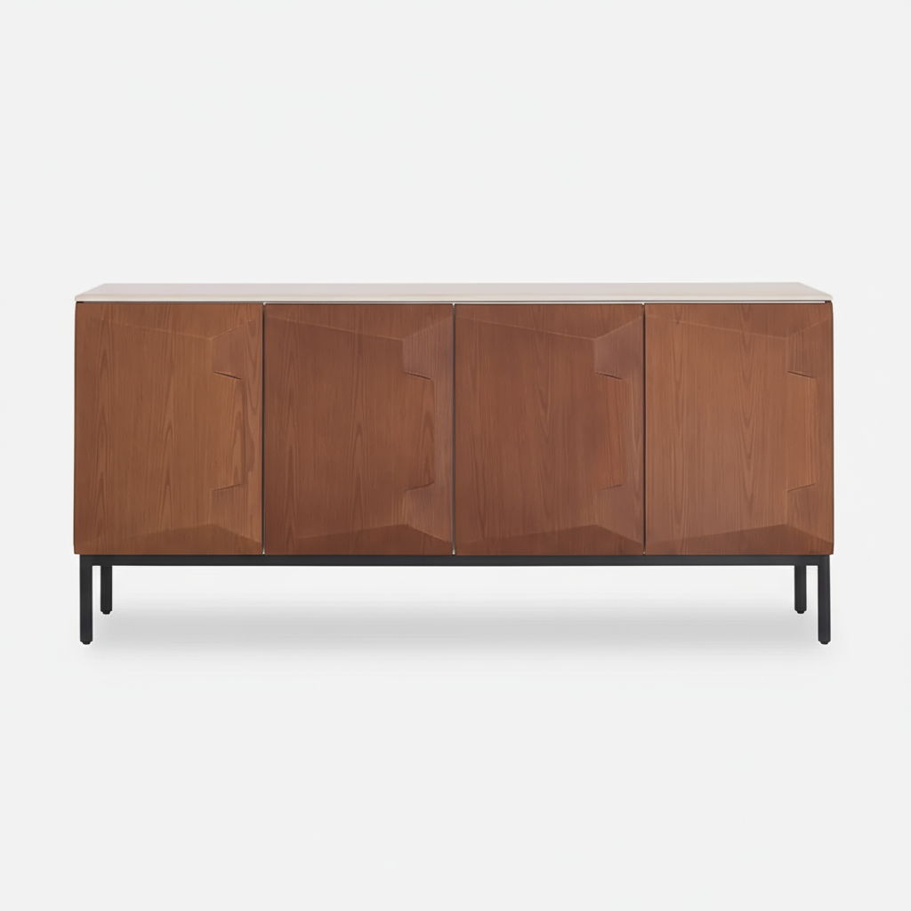 Amelia Holz-Sideboard – 4-türiges Schrankmöbel mit geschnitzten Türen, Braun